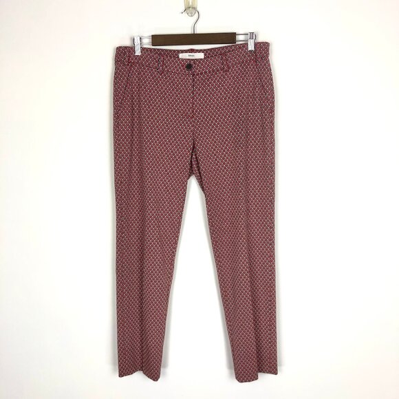 Brax Feel Good Maron Pants Indian Print Slim Leg Stretch German Size 40 US 31/32 - Picture 1 of 11
